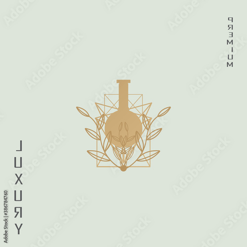 A luxurious logo inspired by diamond geometric lines and paired with natural foliage, logo perfume, spa, beauty, salon 