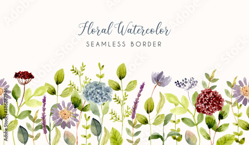 beautiful flower garden watercolor seamless border