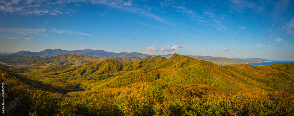 Golden autumn in the taiga mountains of the Primorsky territory of Russia