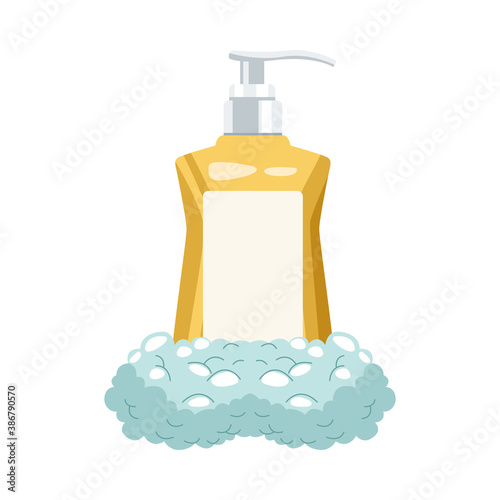 antibacterial soap bottle product with foam bubbles