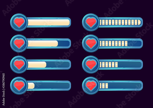 set of gui life and health progress bar for game ui asset elements vector illustration