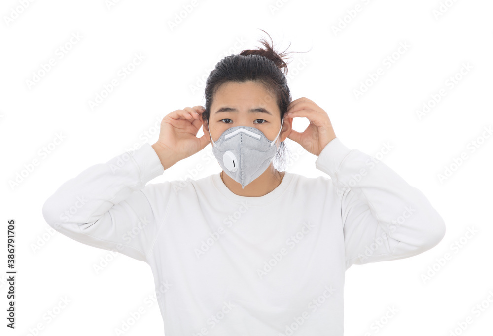 The lady demonstrates the correct way to wear a mask The lady demonstrates the correct way to wear a mask