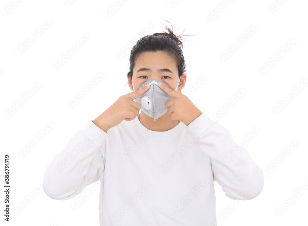 The lady demonstrates the correct way to wear a mask The lady demonstrates the correct way to wear a mask