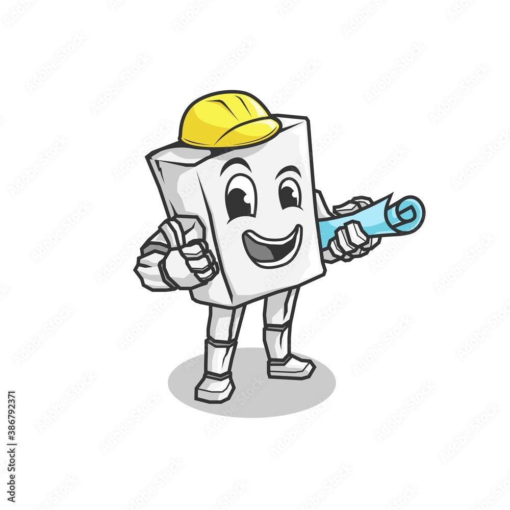 rock mascot character. Cartoon retro vintage contractor or construction worker character mascot logo. vector illustration