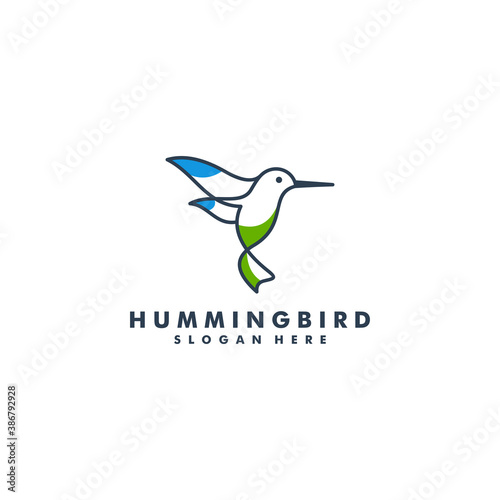 Hummingbird logo design, animal flying line art vector logotype