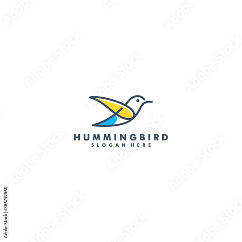 Hummingbird logo design, animal flying line art vector logotype