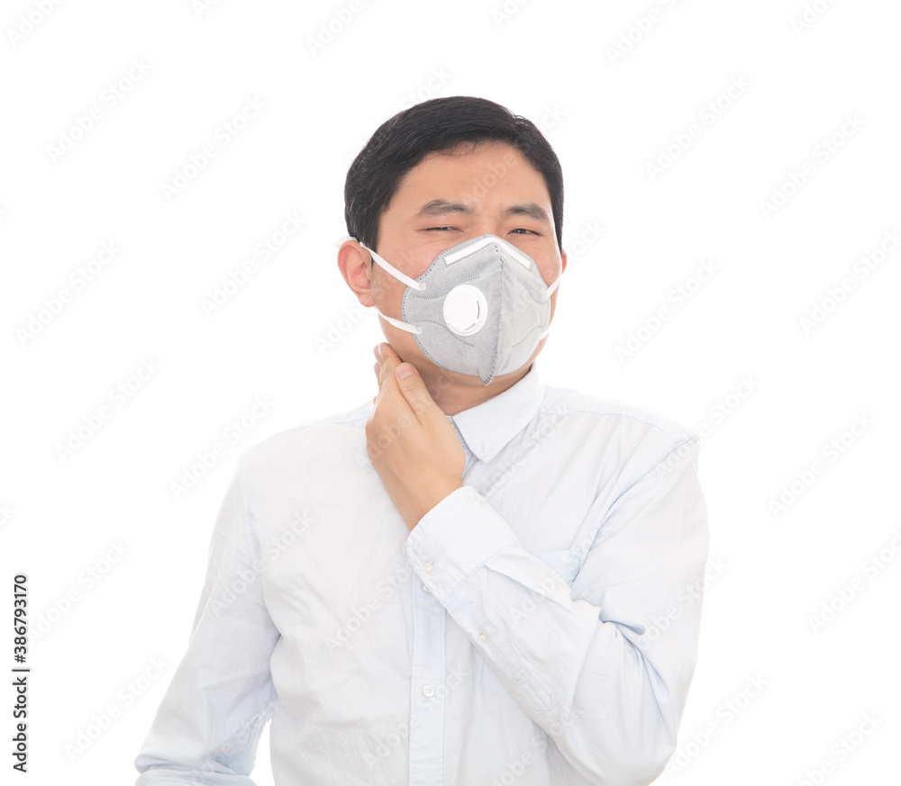A man wearing a mask has a severe respiratory illness