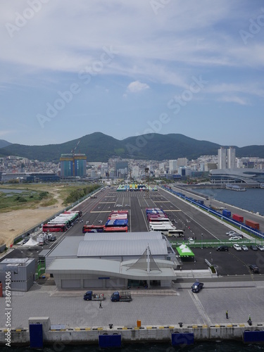  Busan port terminal is the largest port in South Korea, located in the city of Busan, South Korea 