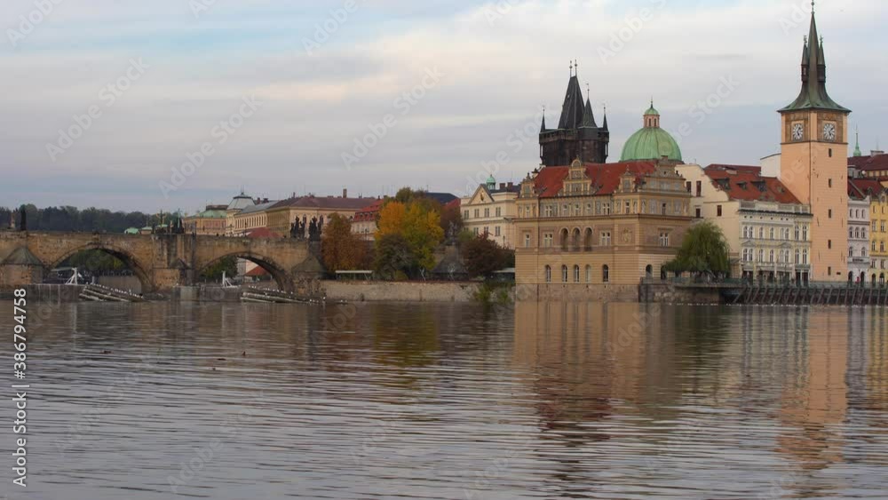 Prague Castle and St. Vitus Cathedral and Charles Bridge on the Vltava River from the 14th century in the center of Prague at sunset in the Czech Republic Prague Castle and St. Vitus Cathedral and Charles Bridge on the Vltava River from the 14th century in the center of Prague at sunset in the Czech Republic