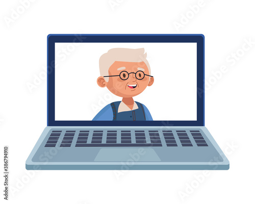 old man eldery avatar character in laptop