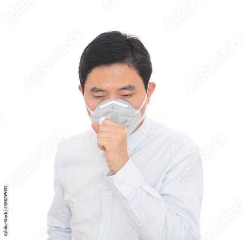 Man wearing a mask coughing