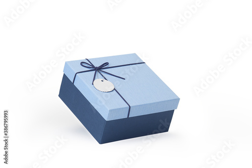 Blue paper gift box isolated on white