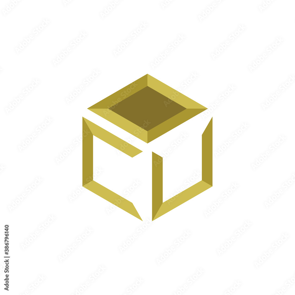 3D Golden diamond with CU letter logo design vector 3D Golden diamond with CU letter logo design vector