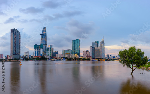 Panoramic view of Hochiminh city  Vietnam from across the Saigon River.