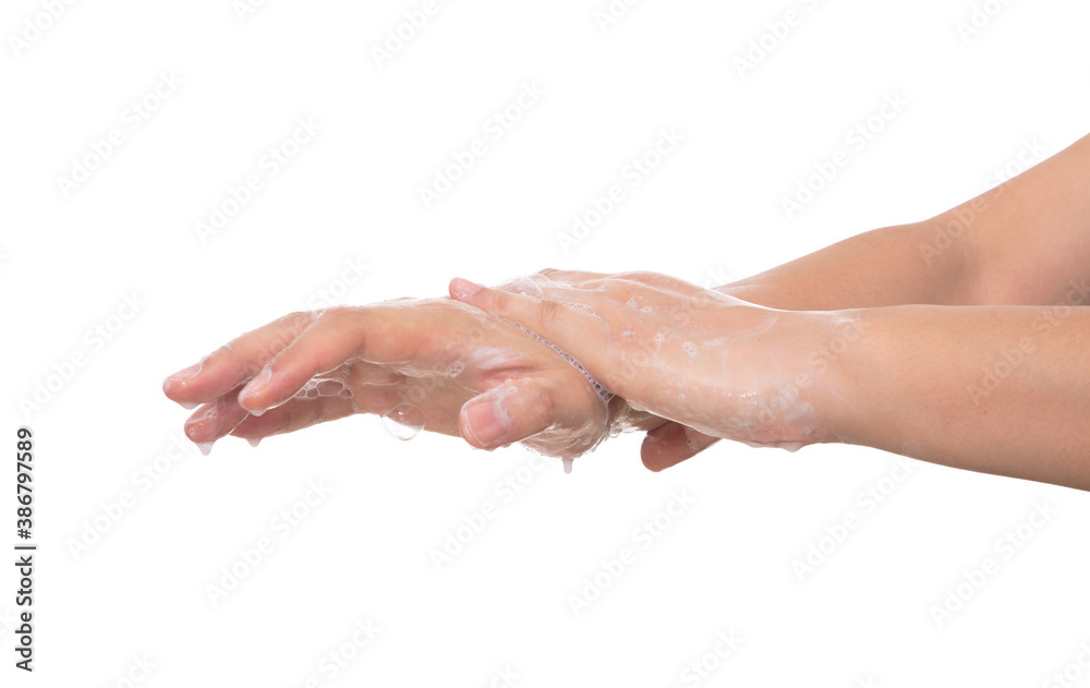 Fototapeta premium The correct way to wash your hands in front of a white background