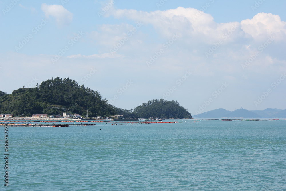 blue sea in blue sky