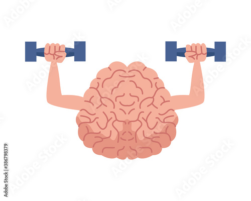 brain lifting dumbbells mental health care icon