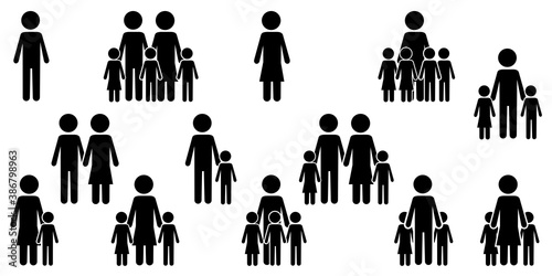 Vector silhouette icon of people, team, family. A symbol of the unity of different groups of people. Stock image. EPS 10.
