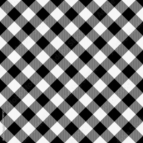 Diagonal tartan Halloween plaid. Scottish pattern in white and black cage. Scottish cage. Traditional Scottish checkered background. Seamless fabric texture. Vector illustration