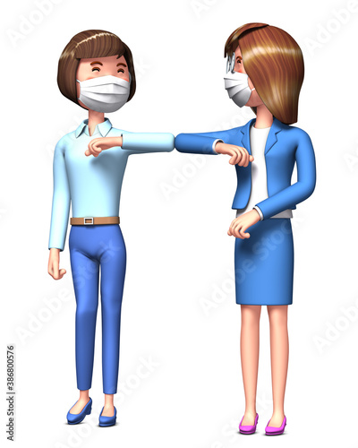 Illustration of a business woman doing elbow bumping by 3d rendering2 photo