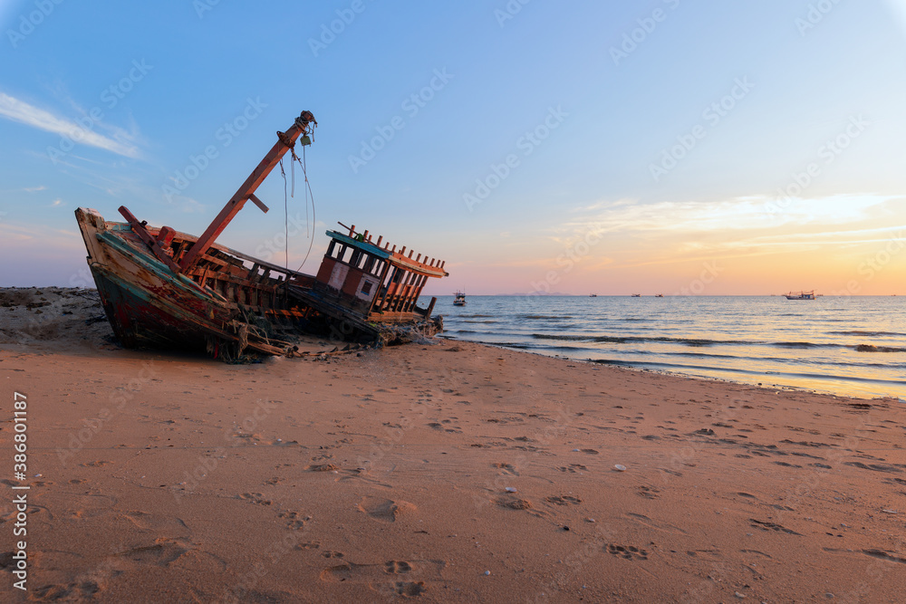 Shipwreck on a Beach in Thailand - Image.