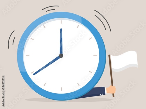 Time management, work schedule and deadline or productivity and efficiency work concept, businessmen raised white flags giving up on deadlines.