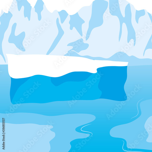 Cartoon nature winter arctic ice landscape with icebergs