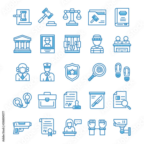Set of Justice and Law icons with blue style.