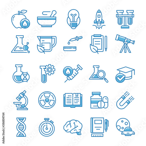 Set of Science icons with blue style.