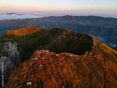 Vulcano crater of Mount Batur in the sunrise