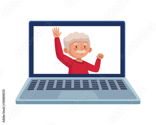 old man eldery dancing character in laptop