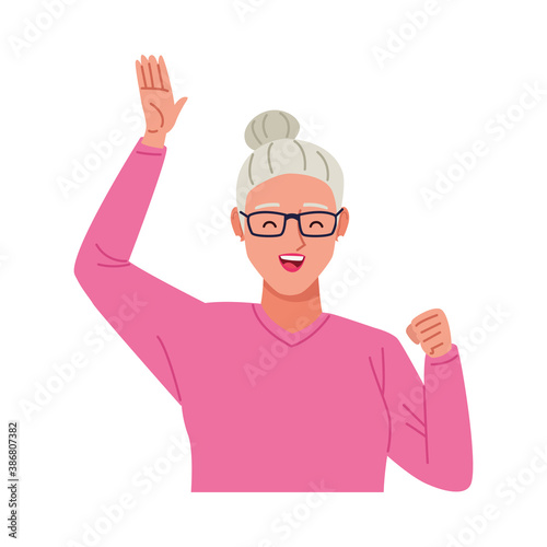happy old woman celebrating character