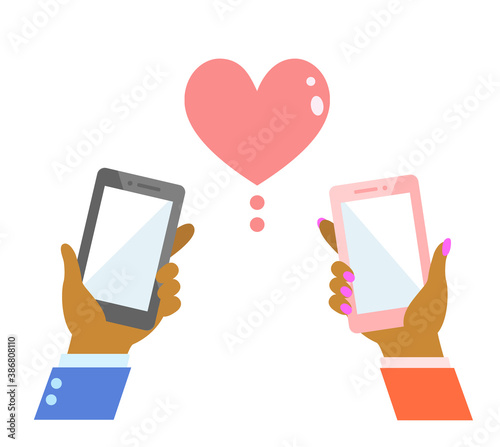 Illustration of a  black people African  hand holding a smartphone
