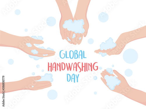 global handwashing day, handwritten lettering hands with foam