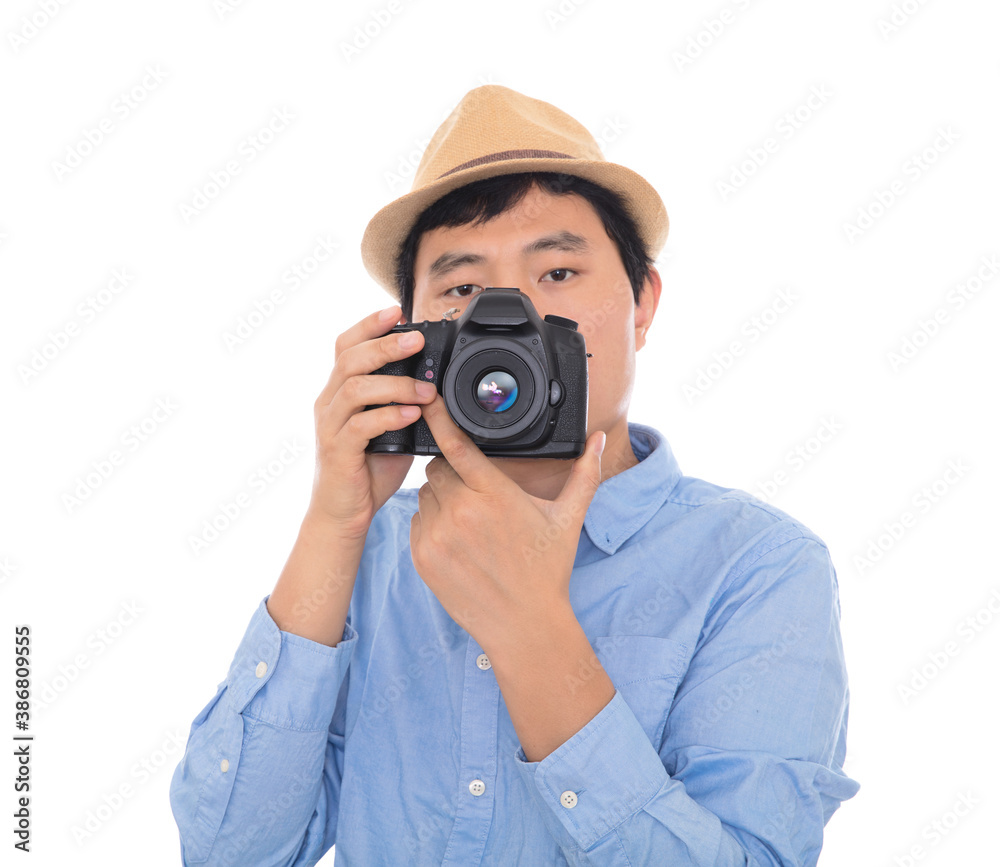 Stylishly dressed male photographer taking pictures Stylishly dressed male photographer taking pictures
