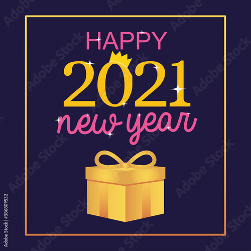 2021 happy new year greeting card gold gift box