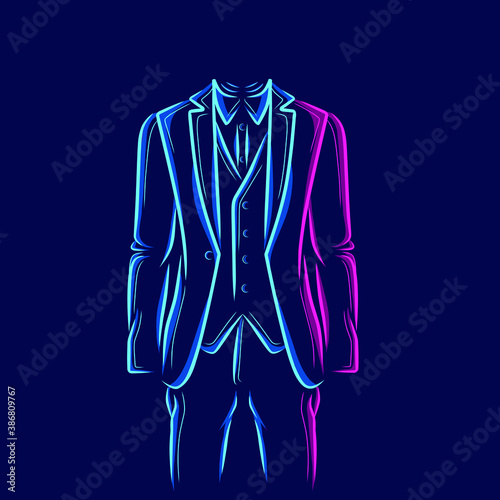 Formal suit logo line pop art portrait colorful design with dark background. Abstract vector illustration. New graphic style