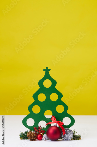 Christmas decoration background concept on yellow background