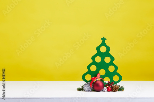 Christmas decoration background concept on yellow background