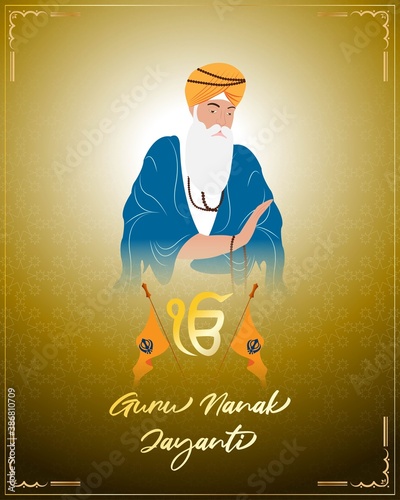 vector illsuatrtion for indian festival Guru Nanak jayanti, with holy symbol and flag