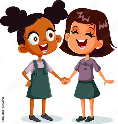 Cheerful Best Friends Holding Hands