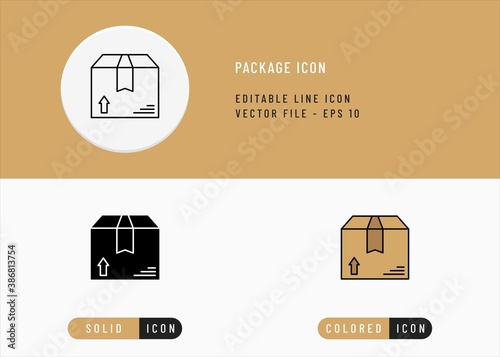 Package icons set editable stroke vector illustration. Delivery box distribution symbol. Icon line style on isolated background for ui mobile app, web design, and presentation.