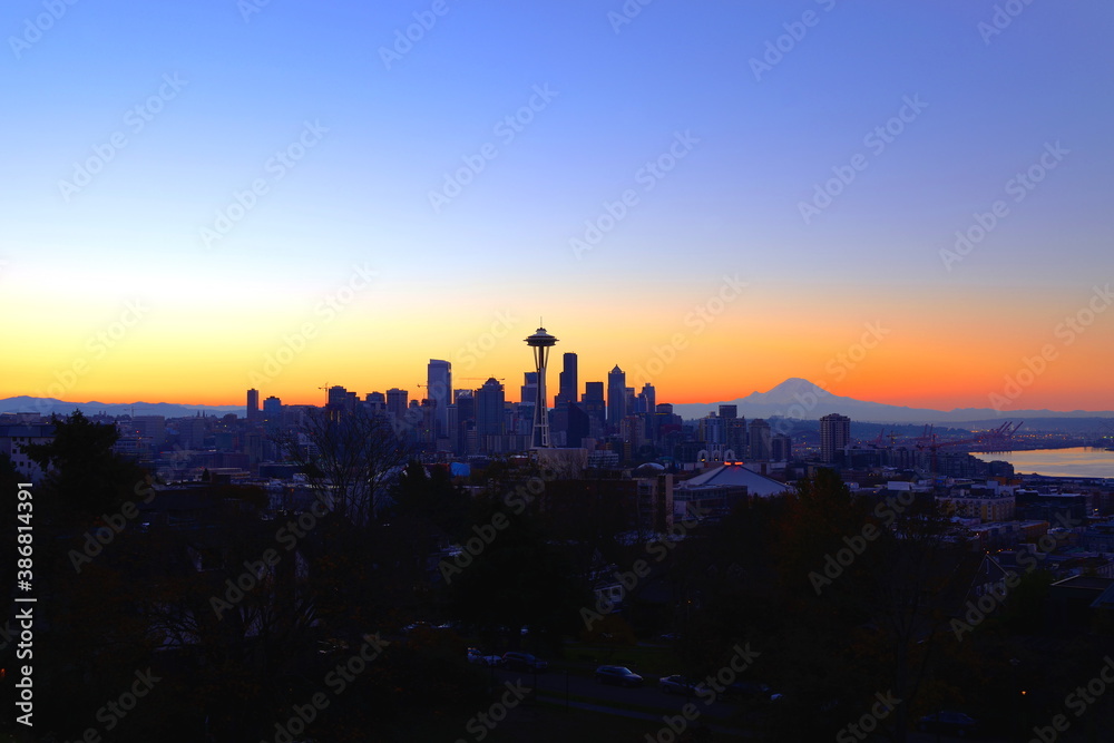 Seattle Skyline at Sunrise in Autumn