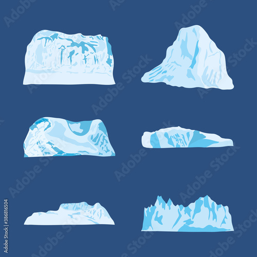 icebergs icon set, colorful design