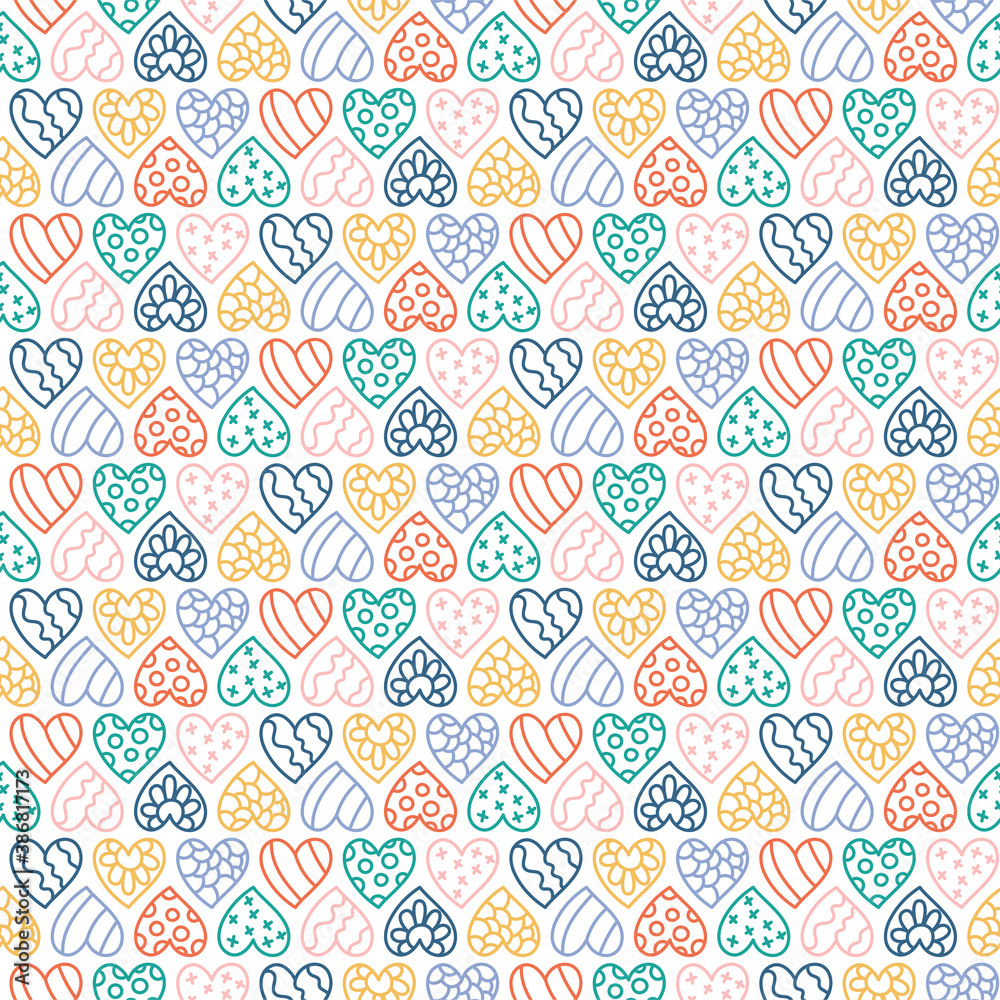 Hearts vector seamless pattern for shirt, panties, tank top or swimsuit, underwear, bedding, blanket or pillow. Outline sketch background. Doodle textile. Wedding. Fashion design for Valentines day Hearts vector seamless pattern for shirt, panties, tank top or swimsuit, underwear, bedding, blanket or pillow. Outline sketch background. Doodle textile. Wedding. Fashion design for Valentines day