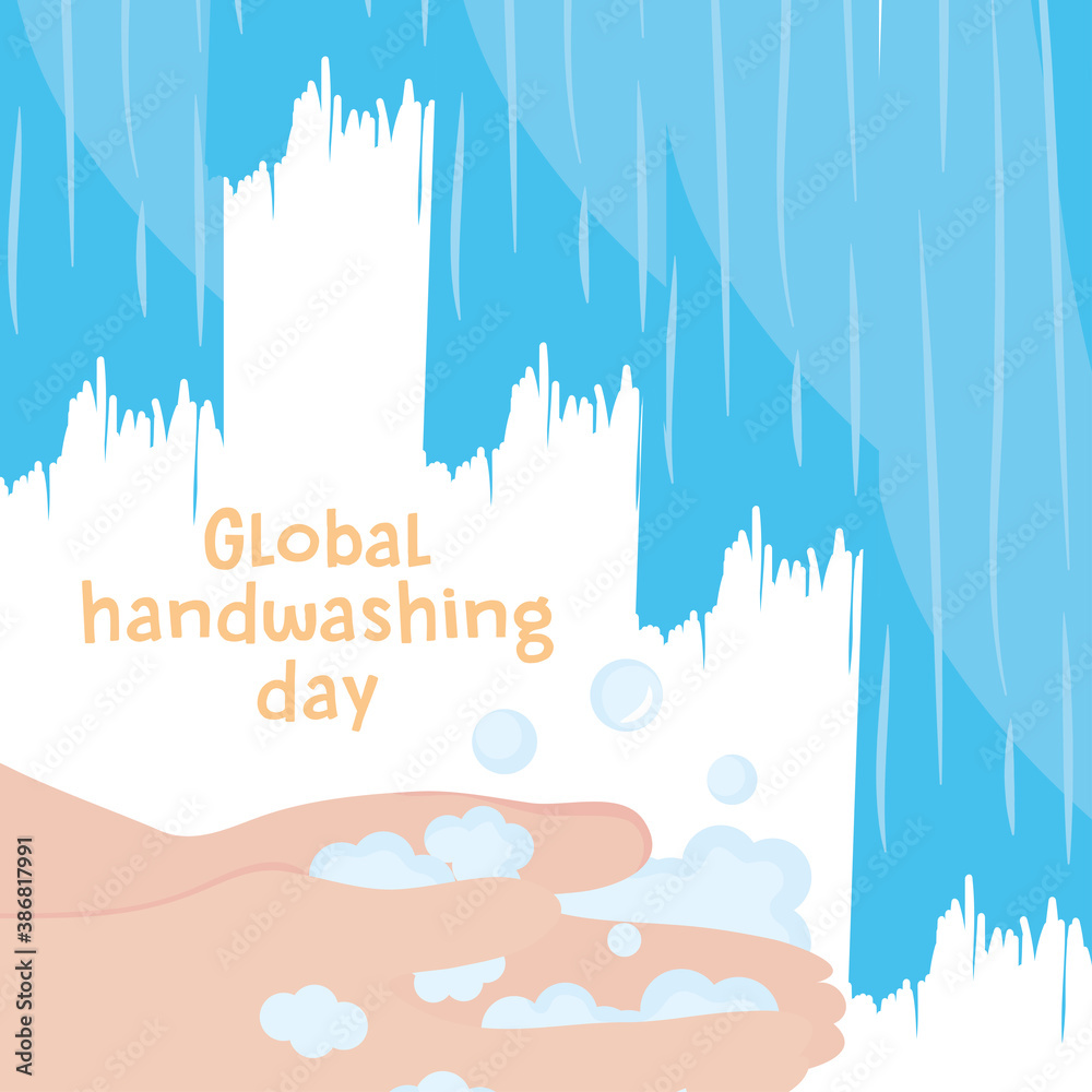 global handwashing day, hands sanitation falling water card
