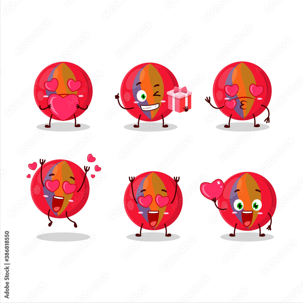 Red marbles cartoon character with love cute emoticon Red marbles cartoon character with love cute emoticon