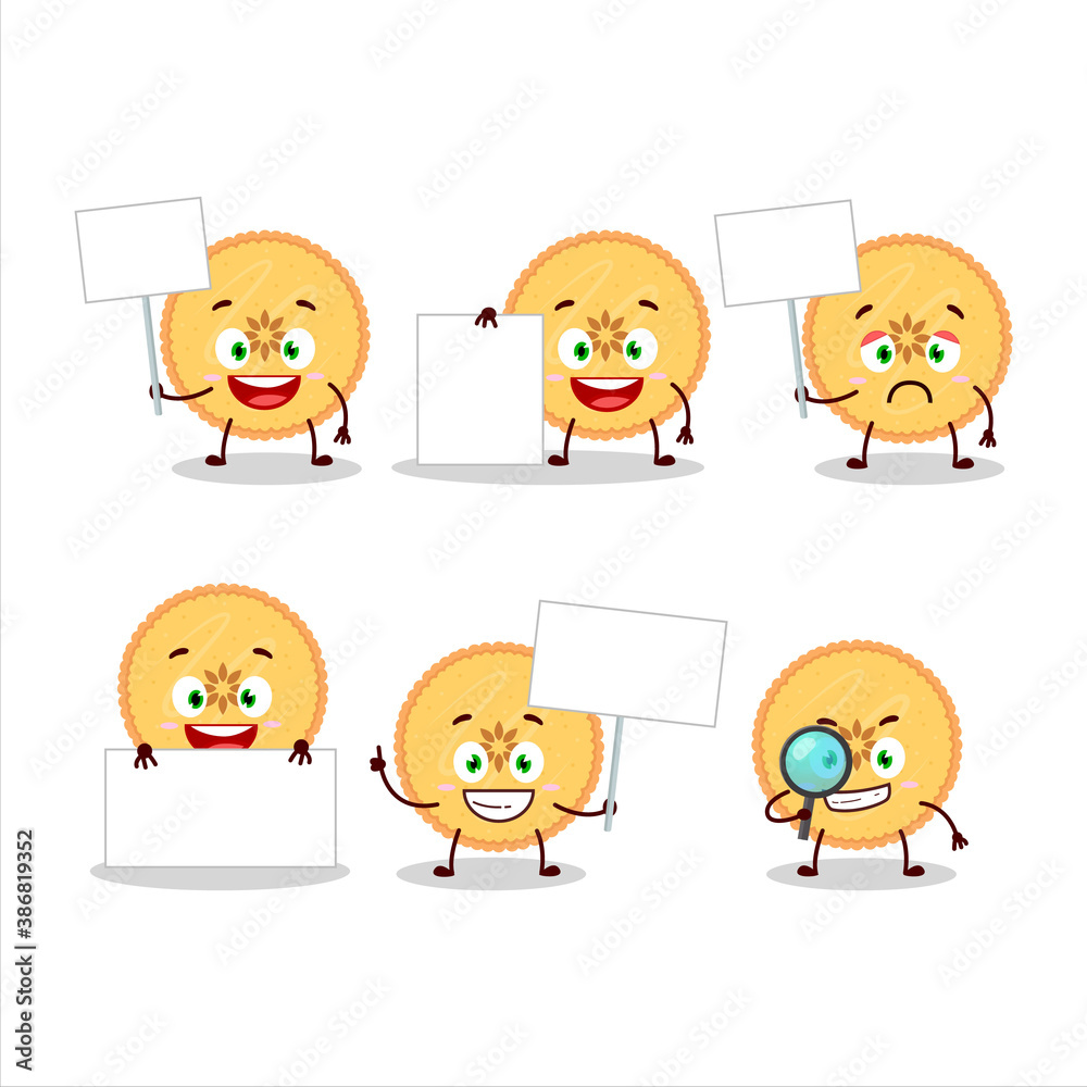 Savory pie cartoon character bring information board Savory pie cartoon character bring information board