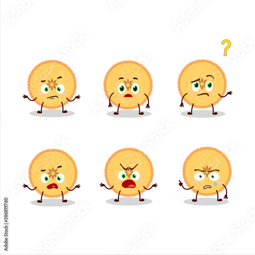 Cartoon character of savory pie with what expression