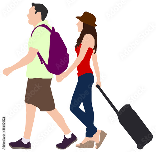 People (daily common life ) silhouette vector illustration / traveling couple